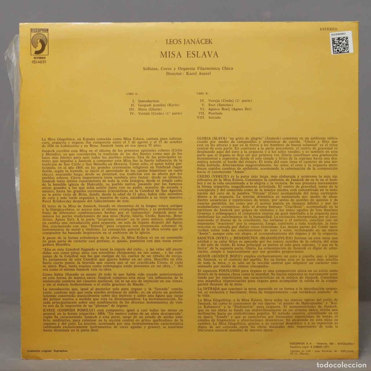 Discos de vinilo: LP. MISA ESLAVA. JANACEK. ANCERL - Foto 2