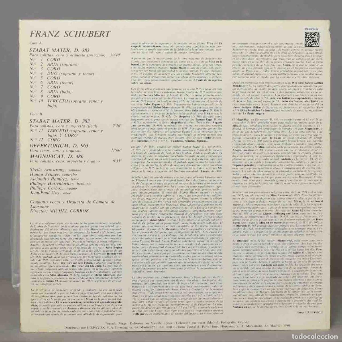Discos de vinilo: LP. STABAT MATER. SCHUBERT. CORBOZ - Foto 2