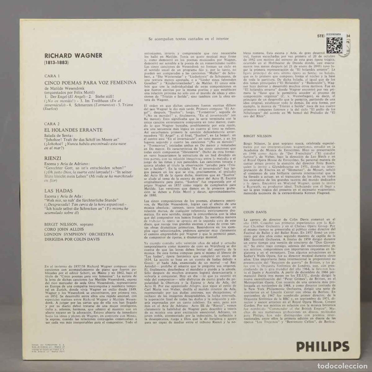 Discos de vinilo: LP. Davis &ndash; Wesendonk Lieder. WAGNER. NILSSON - Foto 2