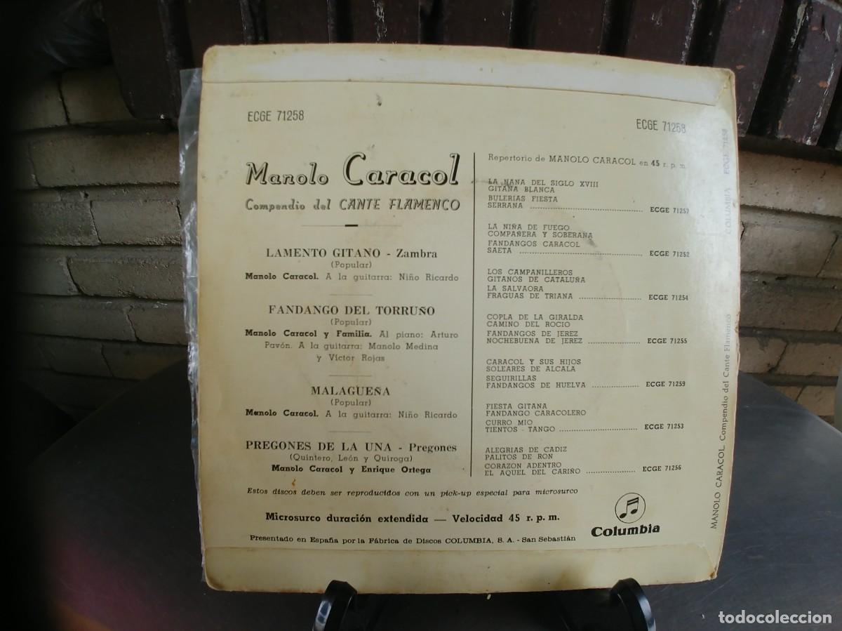 Discos de vinilo: MANOLO CARACOL-EP LAMENTO GITANO +3 - Foto 2