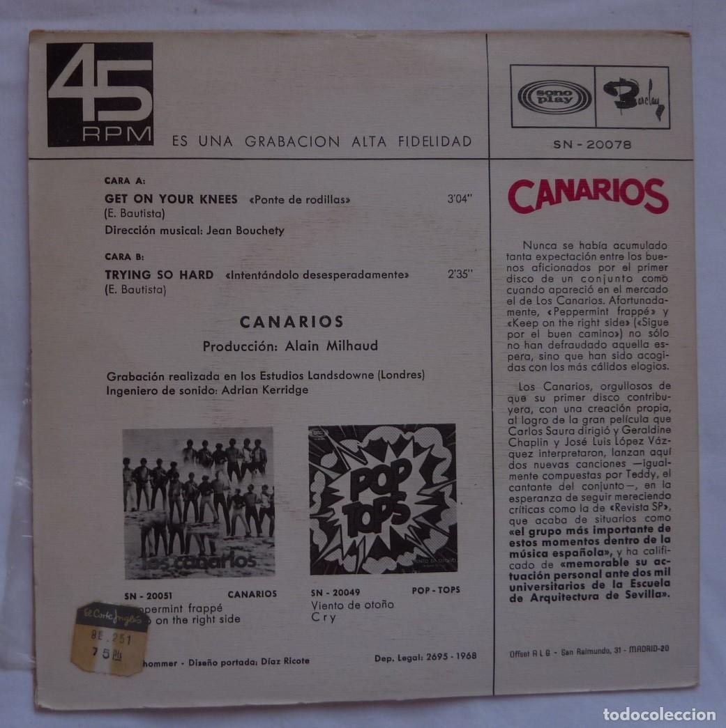 Discos de vinilo: CANARIOS // GET ON YOUR KNEES // 1968 // SINGLE - Foto 2