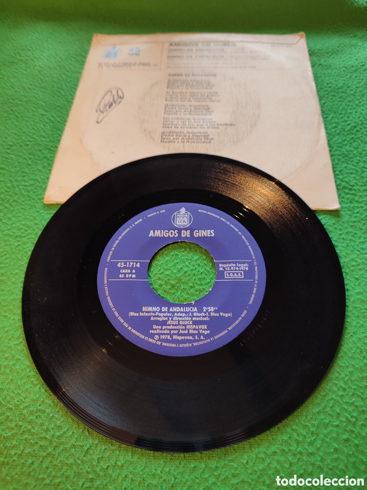 Discos de vinilo: Amigos de Gin&eacute;s - Himno de Andaluc&iacute;a - Foto 2