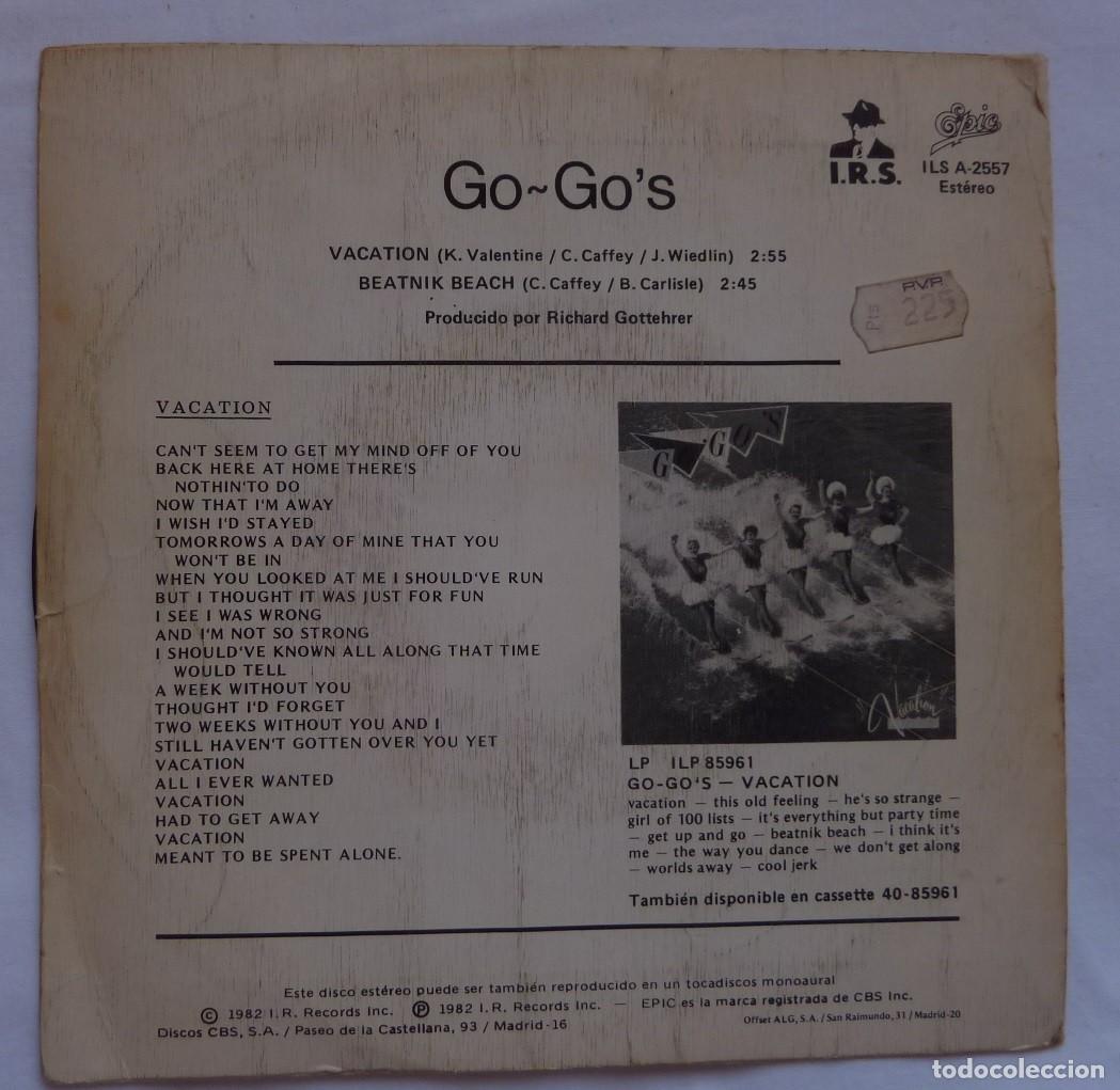 Discos de vinilo: GO-GOS // VACATION // 1982 // SINGLE - Foto 2