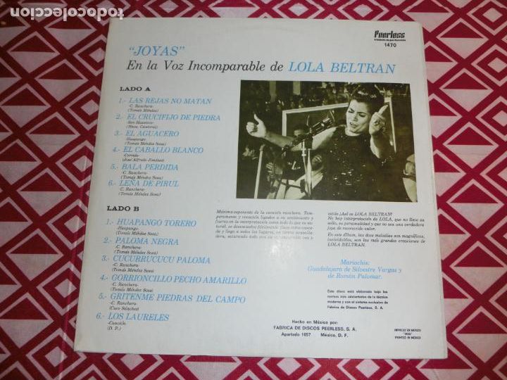 Discos de vinilo: LOLA BELTRAN - JOYAS EN LA VOZ INCOMPARABLE DE... - Foto 2