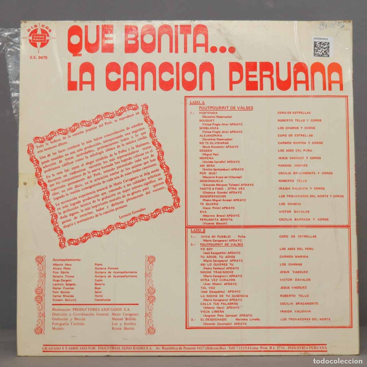 Discos de vinilo: LP. Que Bonita... La Canci&oacute;n Peruana - Foto 2