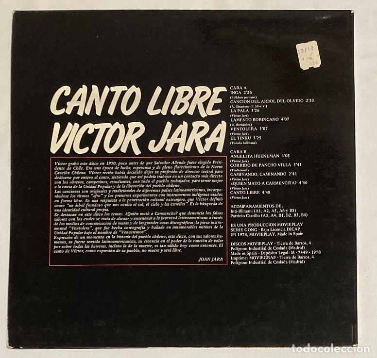 Discos de vinilo: VICTOR JARA. CANTO LIBRE (042VIN) - Foto 2