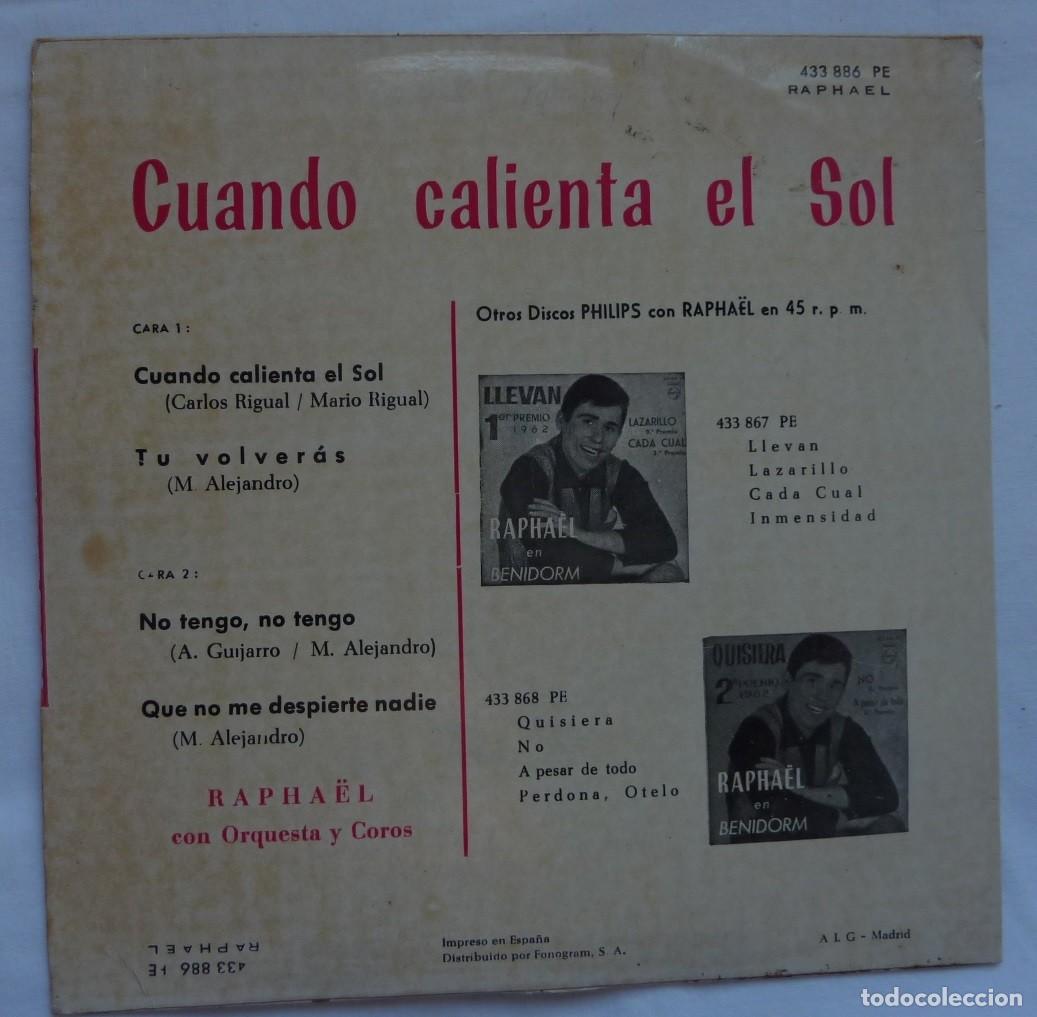 Discos de vinilo: RAPHAEL // CUANDO CALIENTA EL SOL+3 // 1962 // EP - Foto 2