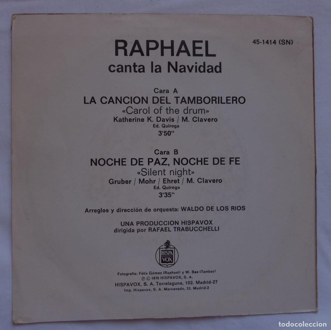Discos de vinilo: RAPHAEL // LA CANCI&Oacute;N DEL TAMBORILERO // 1976 // SINGLE - Foto 2