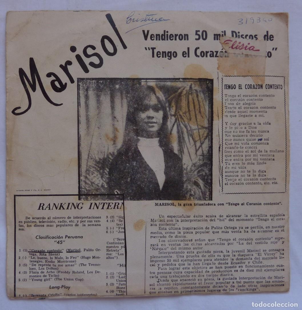 Discos de vinilo: MARISOL // CORAZON CONTENTO // 1968 // SINGLE - Foto 2