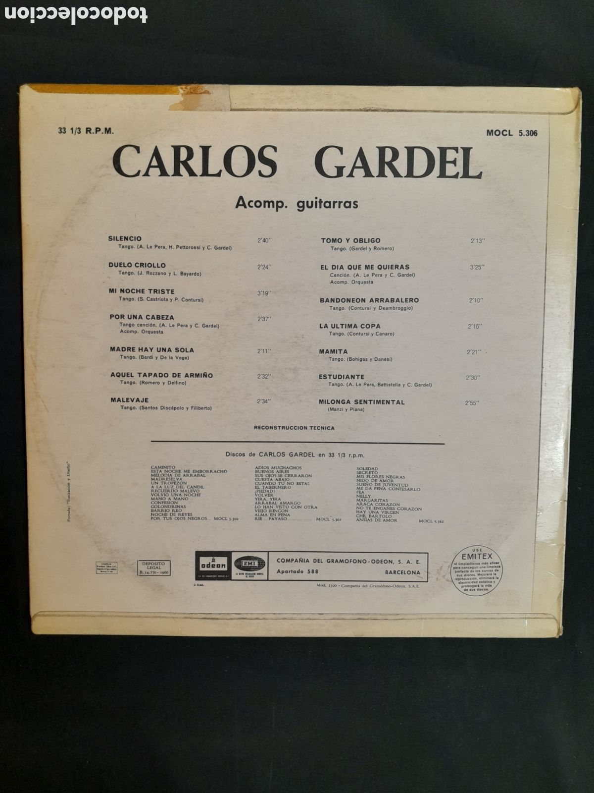 Discos de vinilo: LP-70. LP DISCO DE VINILO. CARLOS GARDEL. ODEON. - Foto 2