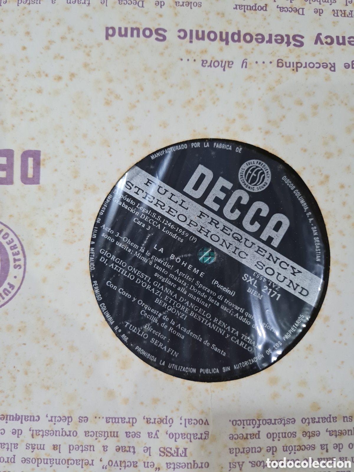 Discos de vinilo: Puccini LA BOHEME (Tebaldi Bergonzi) - Foto 3