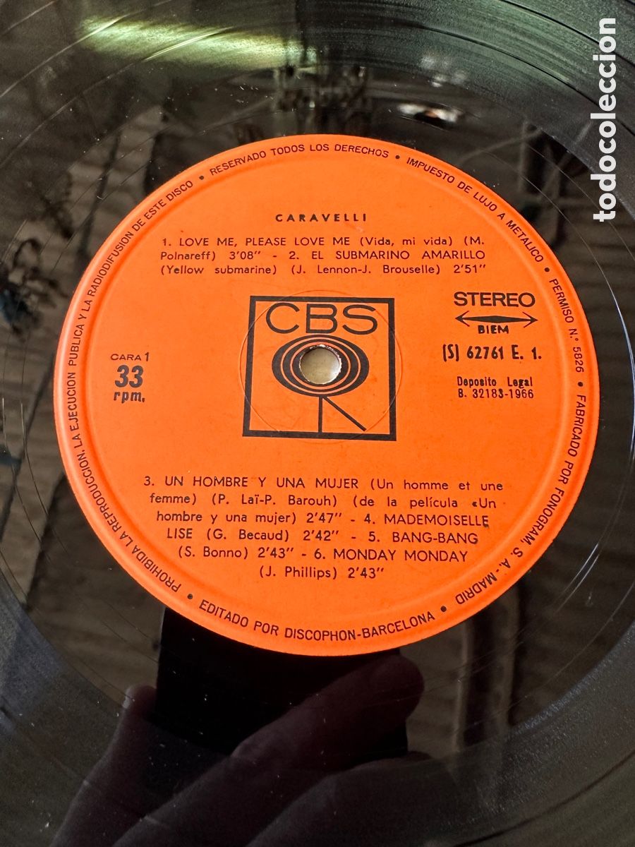 Discos de vinilo: CARAVELLI - PLESE LOVE ME 1966 CBS - Foto 3