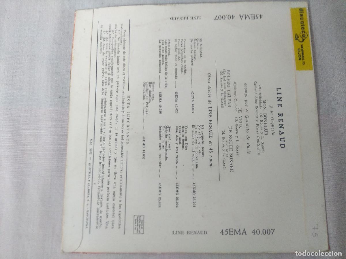 Discos de vinilo: LINE RENAUD/MON BONHEUR/SINGLE. - Foto 3