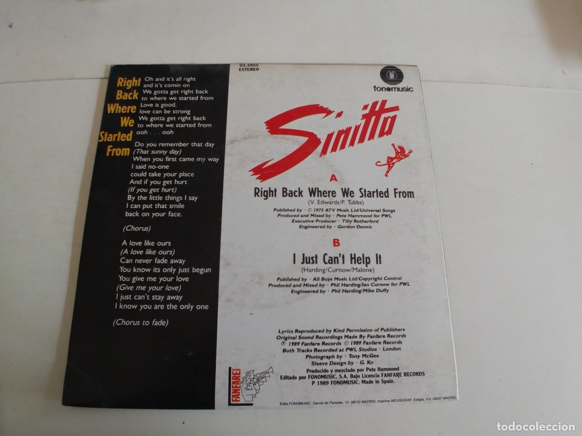 Discos de vinilo: SINITTA-SINGLE RIGHT BACK WHERE WE STARTED FROM - Foto 2