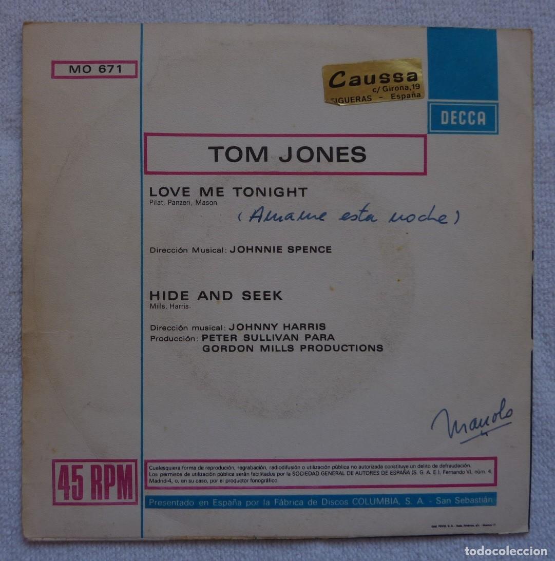 Discos de vinilo: TOM JONES // LOVE ME TONIGHT // 1969 // SINGLE - Foto 2