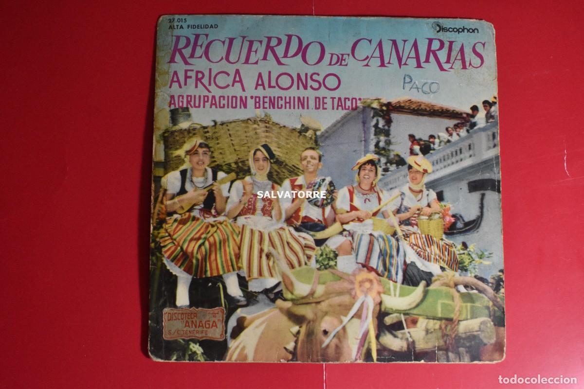 Vinyl records: TENERIFE RECUERDO DE CANARIAS AFRICA ALONSO AGRUPACI&Oacute;N BINCHENI TACO. SINGLE. 1961 DISCOPHON 27.015