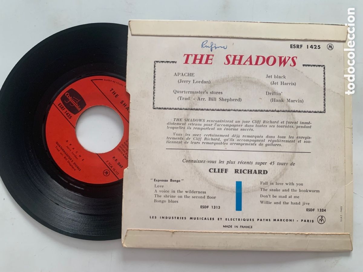 Discos de vinilo: SINGLE EP The Shadows &ndash; Apache de 1963 - Foto 2