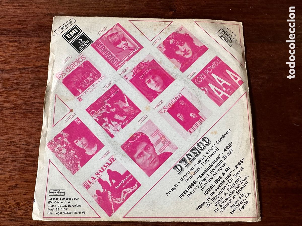 Discos de vinilo: DYANGO / FEELINGS (CANTANDO EN INGLES) / IGUAL QUE A MI - Foto 2