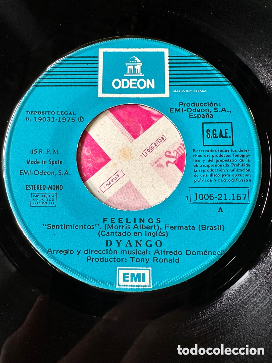 Discos de vinilo: DYANGO / FEELINGS (CANTANDO EN INGLES) / IGUAL QUE A MI - Foto 3