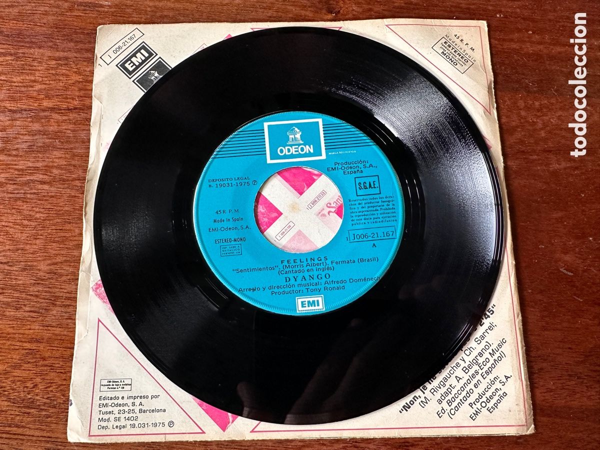 Discos de vinilo: DYANGO / FEELINGS (CANTANDO EN INGLES) / IGUAL QUE A MI - Foto 4