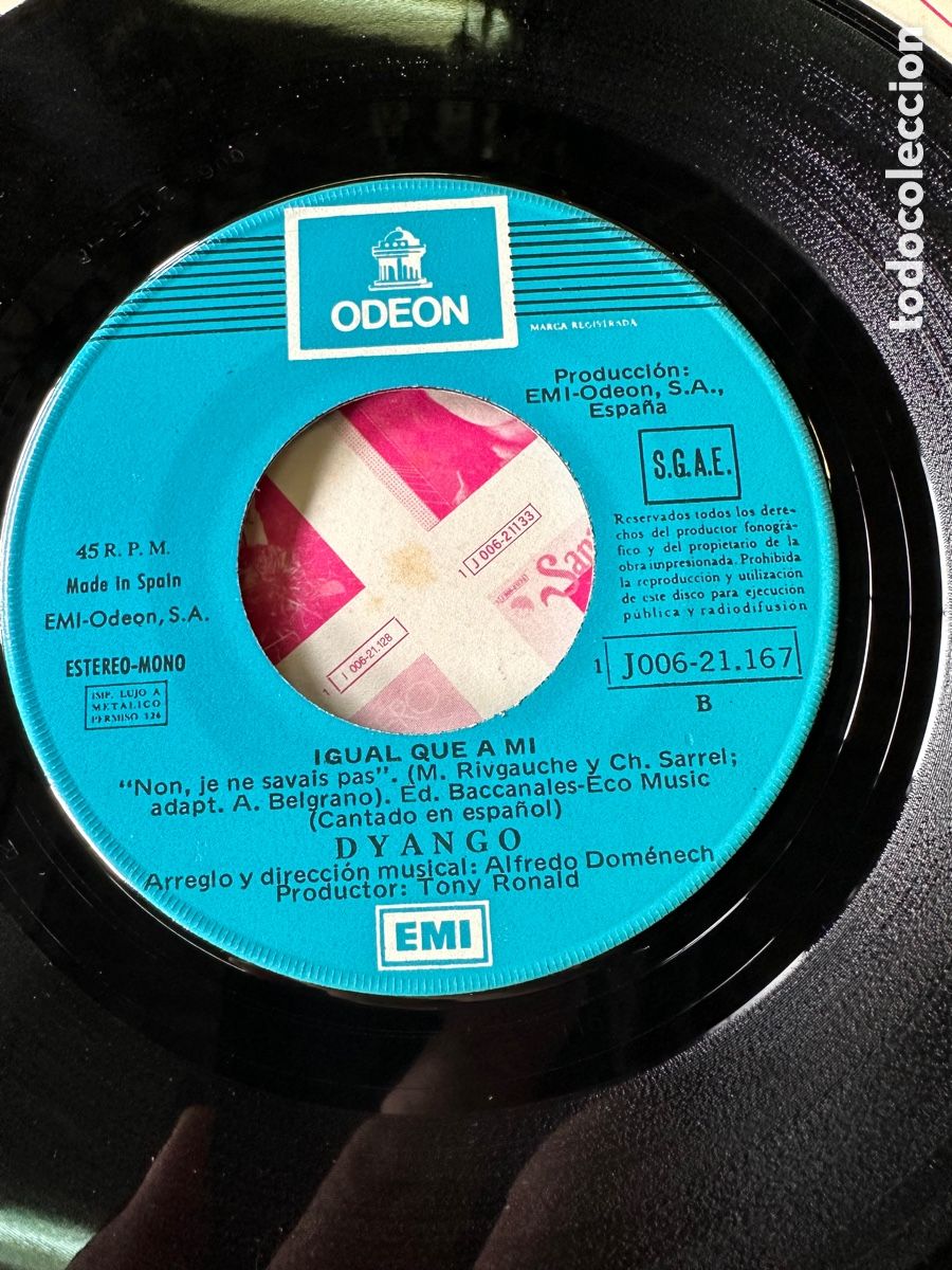 Discos de vinilo: DYANGO / FEELINGS (CANTANDO EN INGLES) / IGUAL QUE A MI - Foto 5