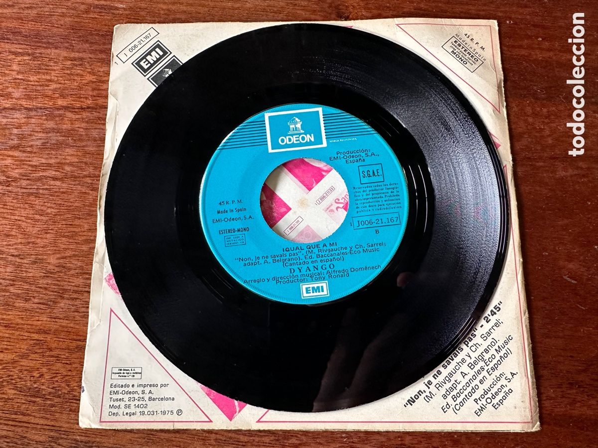 Discos de vinilo: DYANGO / FEELINGS (CANTANDO EN INGLES) / IGUAL QUE A MI - Foto 6