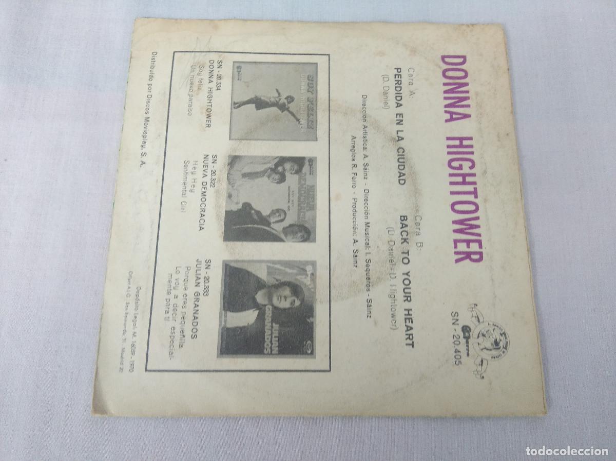 Discos de vinilo: DONNA HIGHTOWER/PERDIDA EN LA CIUDAD/SINGLE. - Foto 3