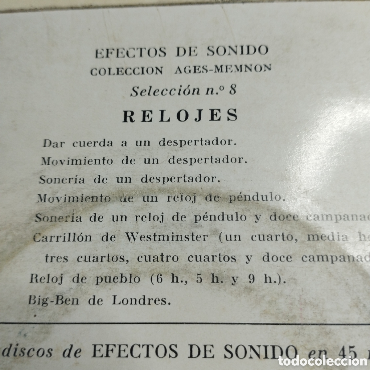 Discos de vinilo: EP 7&rdquo; Efectos de Sonido 1959 Relojes. - Foto 4