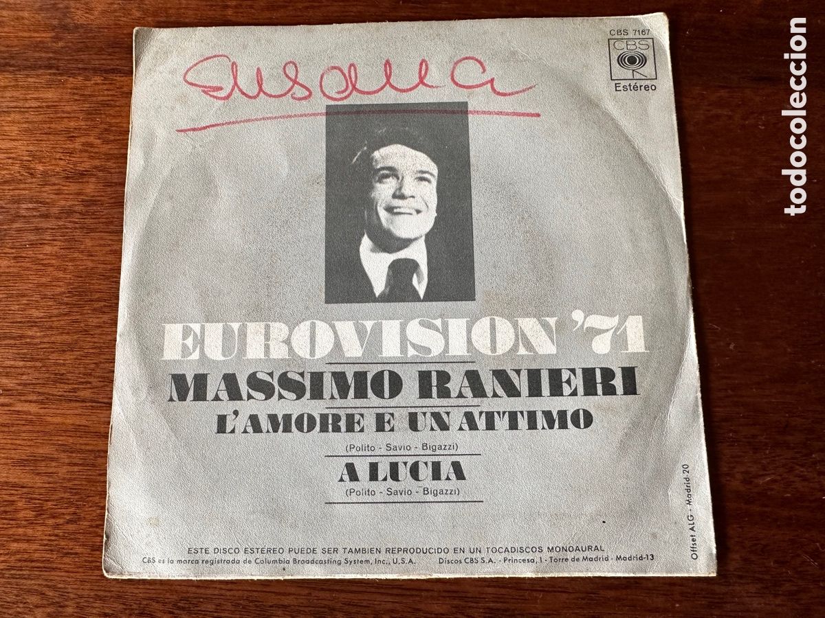 Discos de vinilo: EUROVISION 71. MASSIMO RANIERI. LAMORE E UN ATTIMO - Foto 2