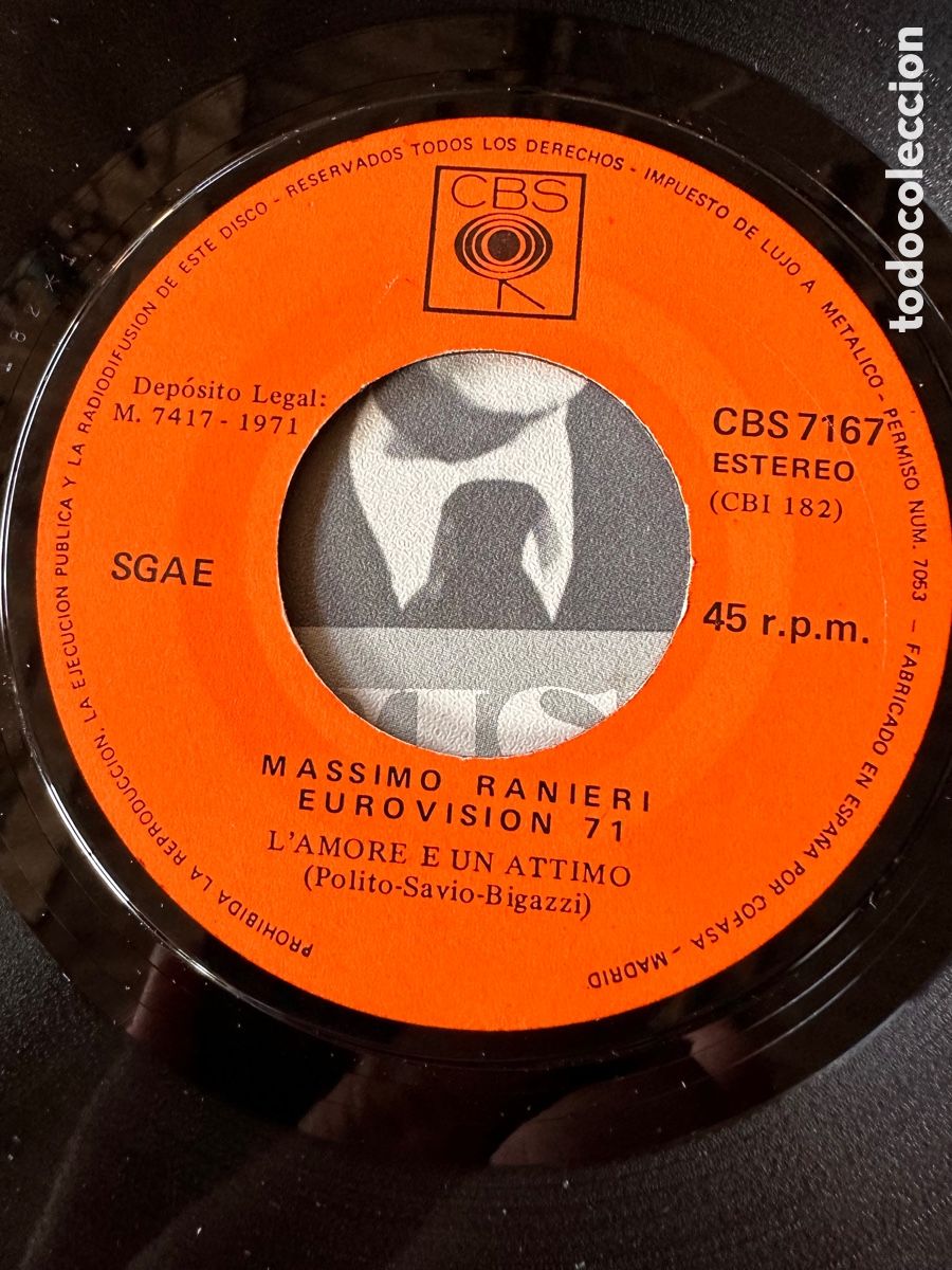 Discos de vinilo: EUROVISION 71. MASSIMO RANIERI. LAMORE E UN ATTIMO - Foto 3