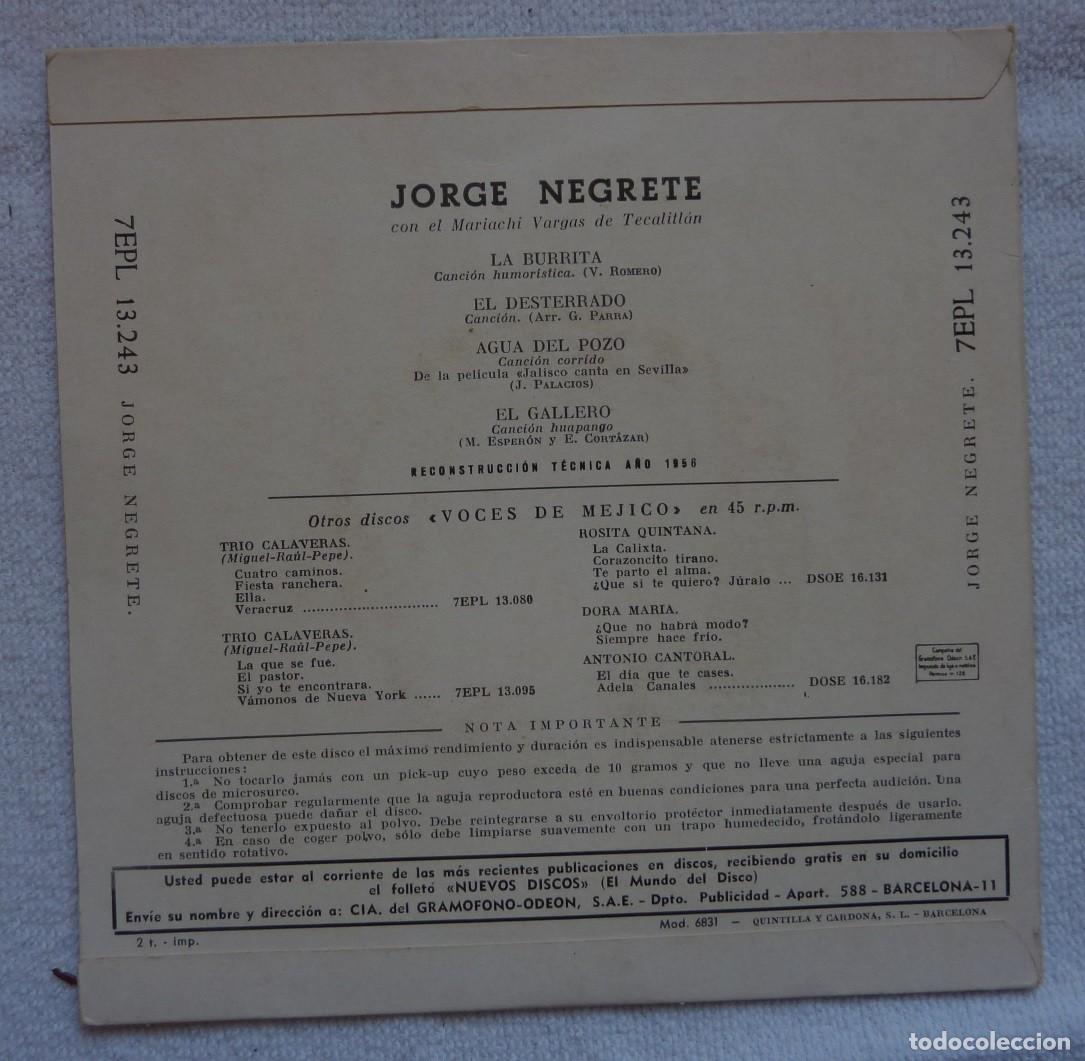 Discos de vinilo: JORGE NEGRETE // LA BURRITA+3 // 1959// EP - Foto 2