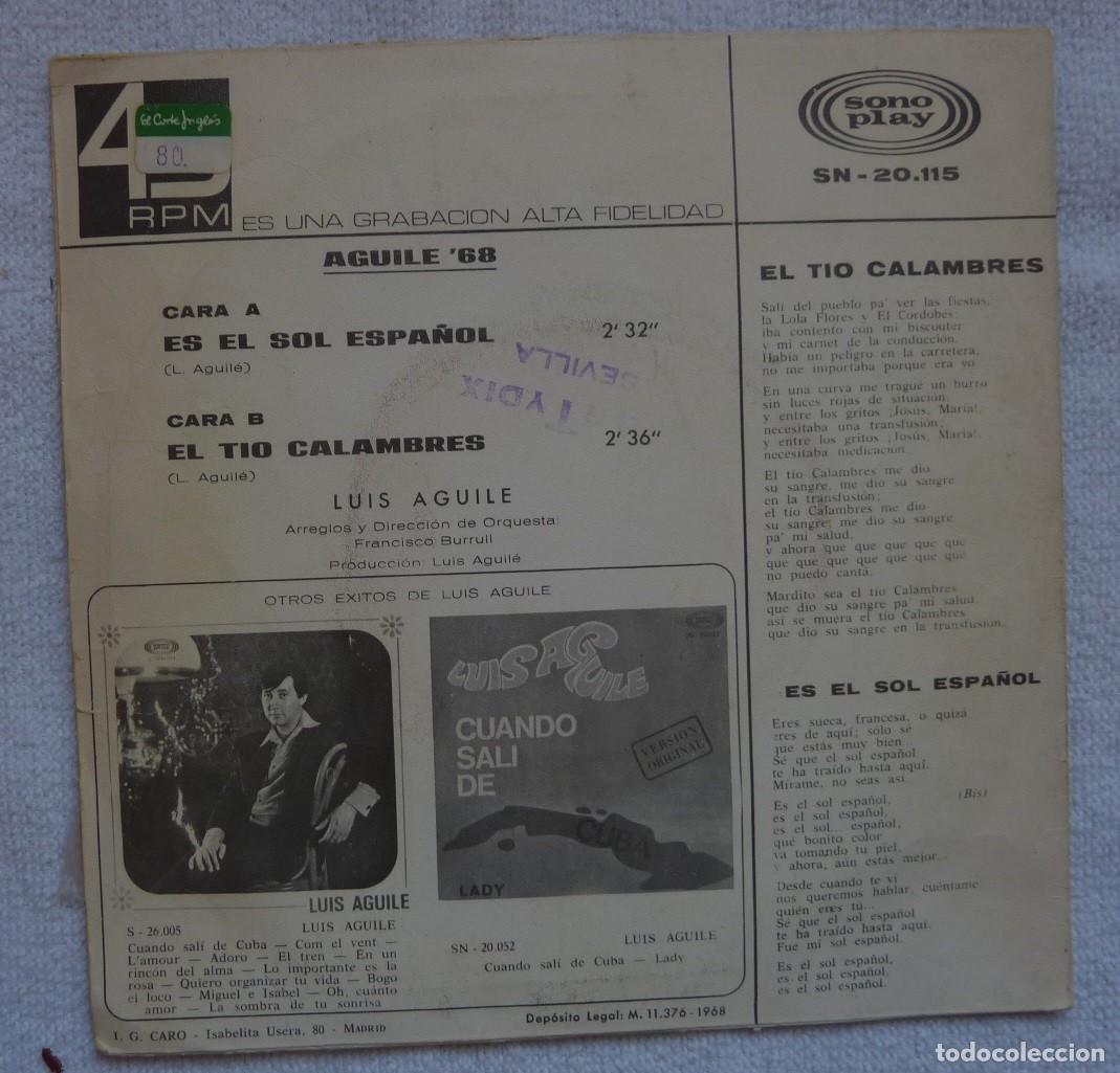 Discos de vinilo: LUIS AGUILE // ES EL SOL DE ESPA&Ntilde;A // 1968 // SINGLE - Foto 2