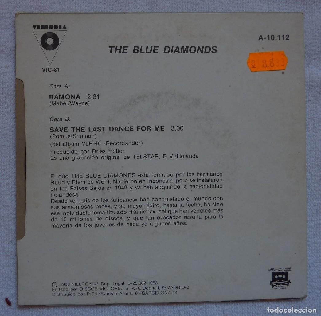 Discos de vinilo: THE BLUE DIAMONDS // RAMONA // 1980 // SINGLE - Foto 2