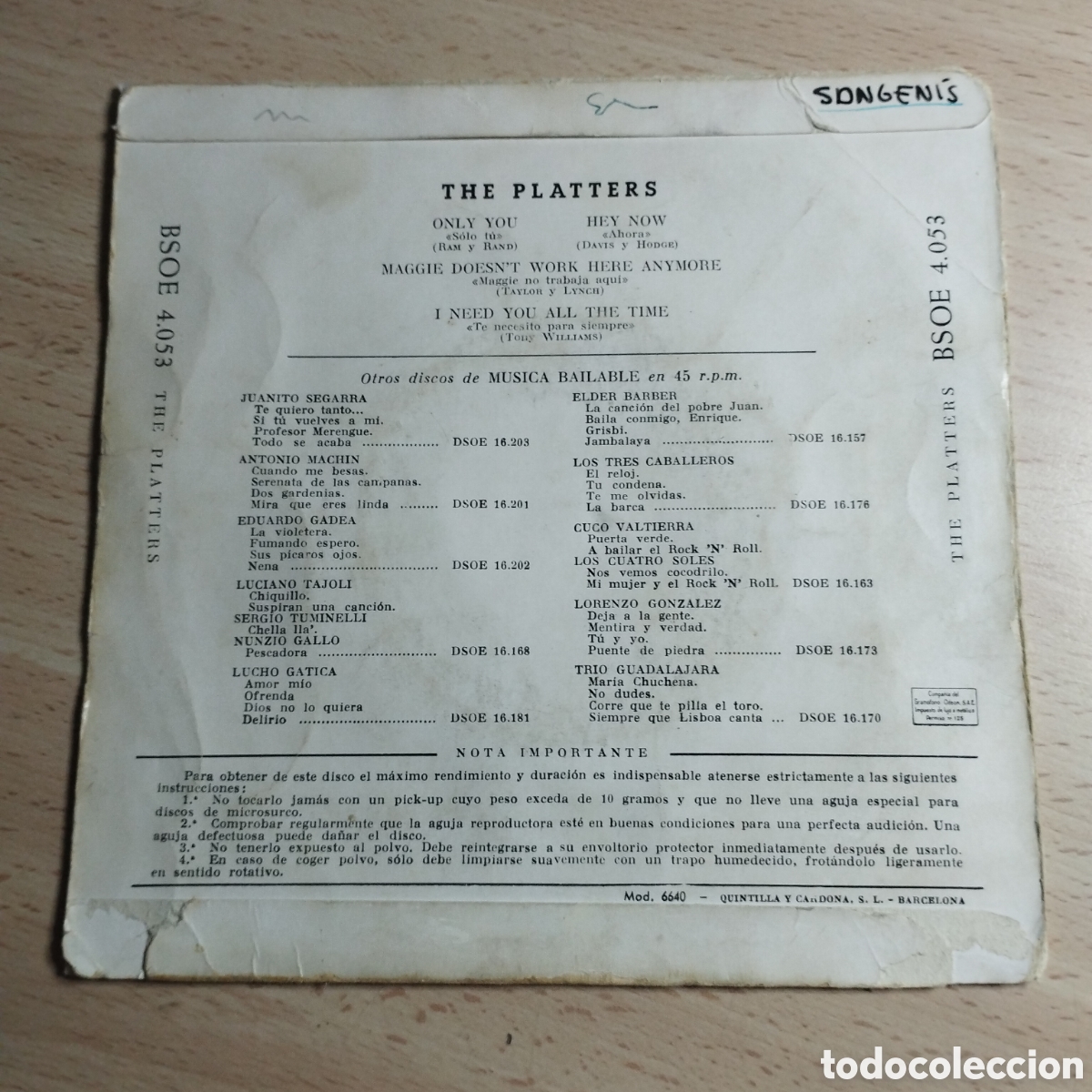 Discos de vinilo: EP 7&rdquo; The Platters 1958 Only you + 3. - Foto 2