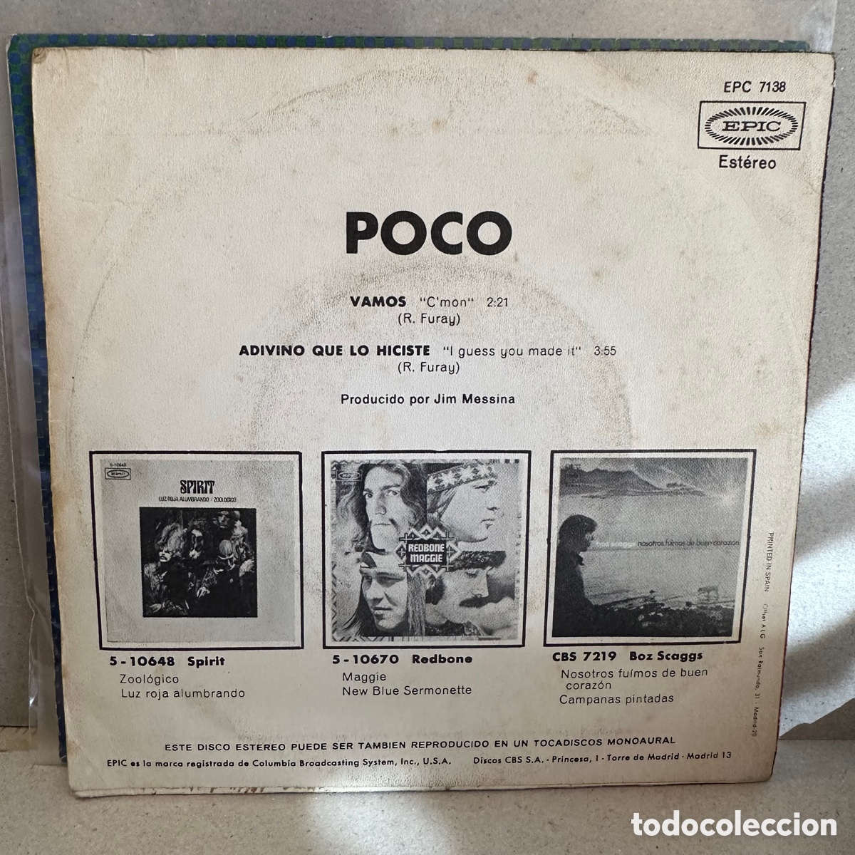 Discos de vinilo: Poco - Vamos (7&rdquo;, Single) - Foto 2