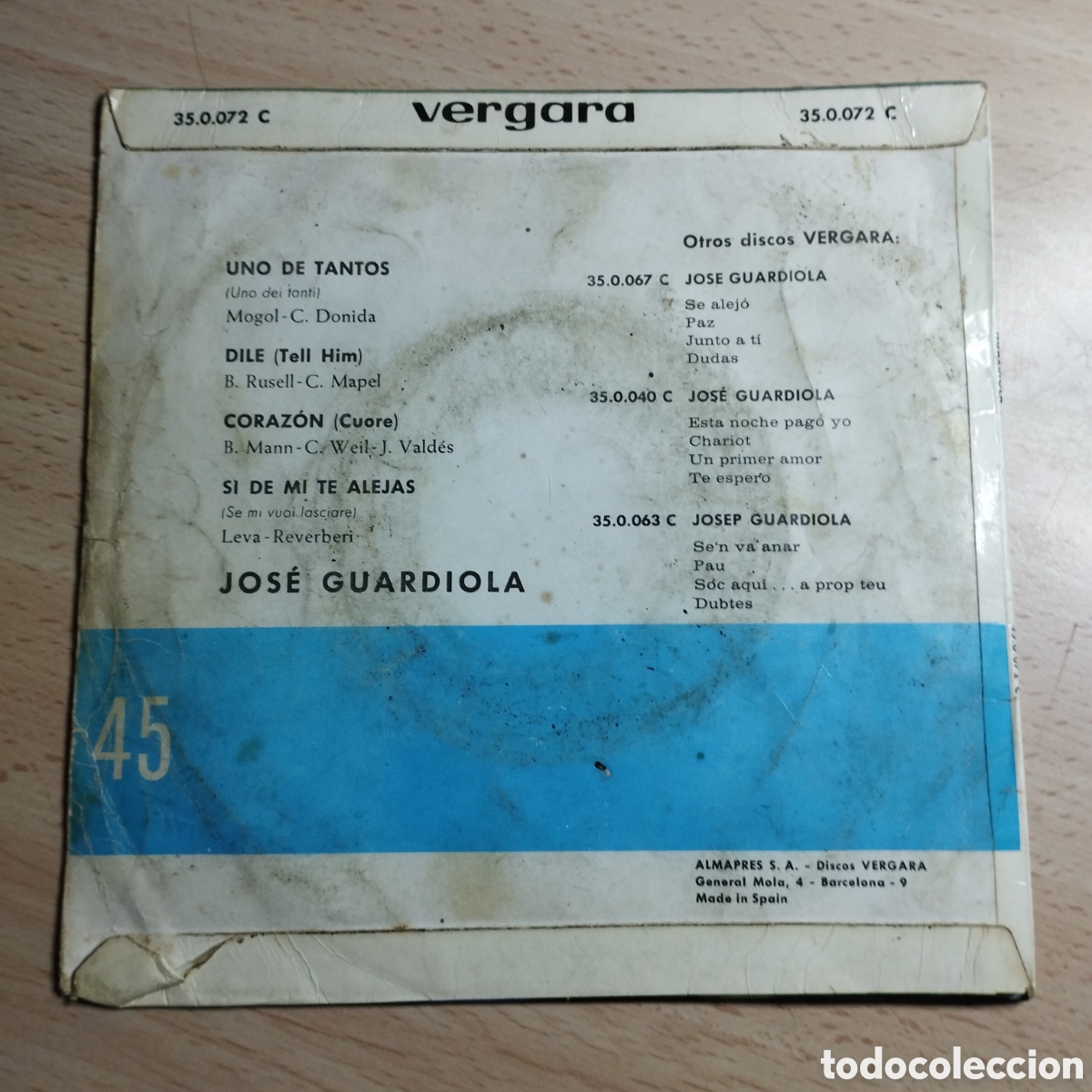 Discos de vinilo: EP 7&rdquo; Jos&eacute; Guardiola 1963 Uno de tantos + 3. - Foto 2