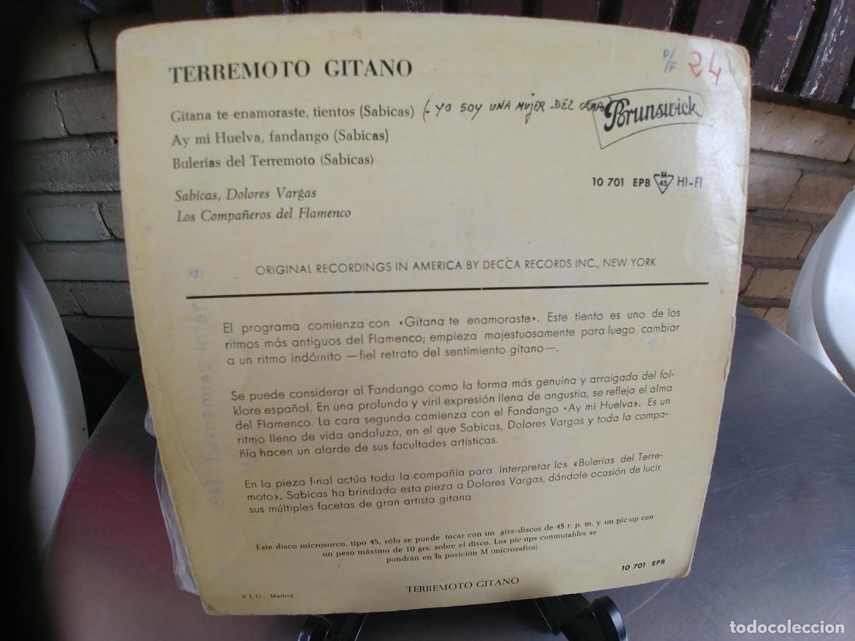 Discos de vinilo: TERREMOTO GITANO-EP SABICAS Y DOLORES VARGAS - Foto 2