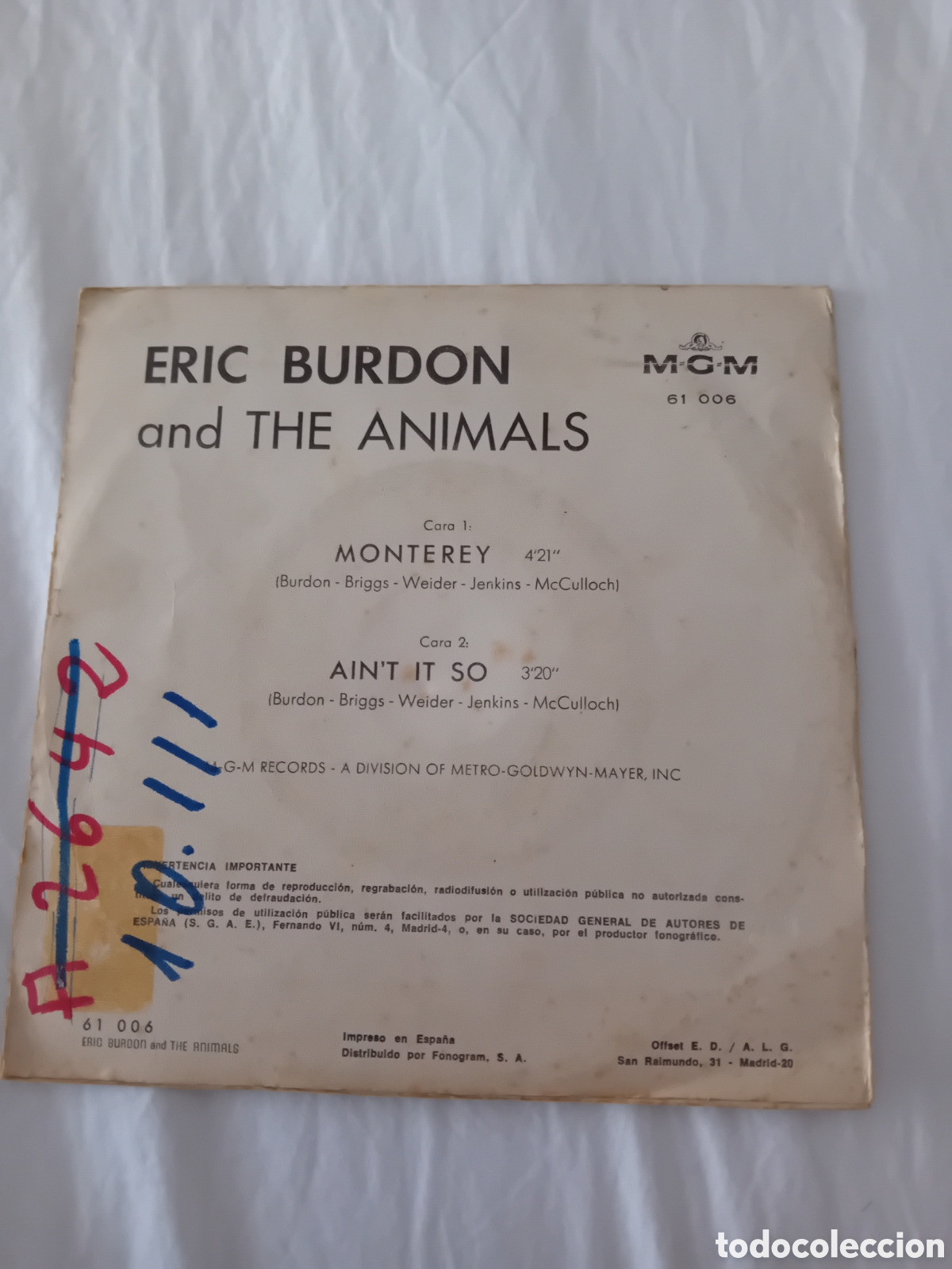 Discos de vinilo: ERIC BURDON AND THE ANIMALS. MONTEREY - Foto 2