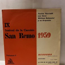 Discos de vinilo: EP - IX FESTIVAL DE LA CANCION SAN REMO 1959 - VOLUMEN 5 - CETRA - BARCELONA, 1959