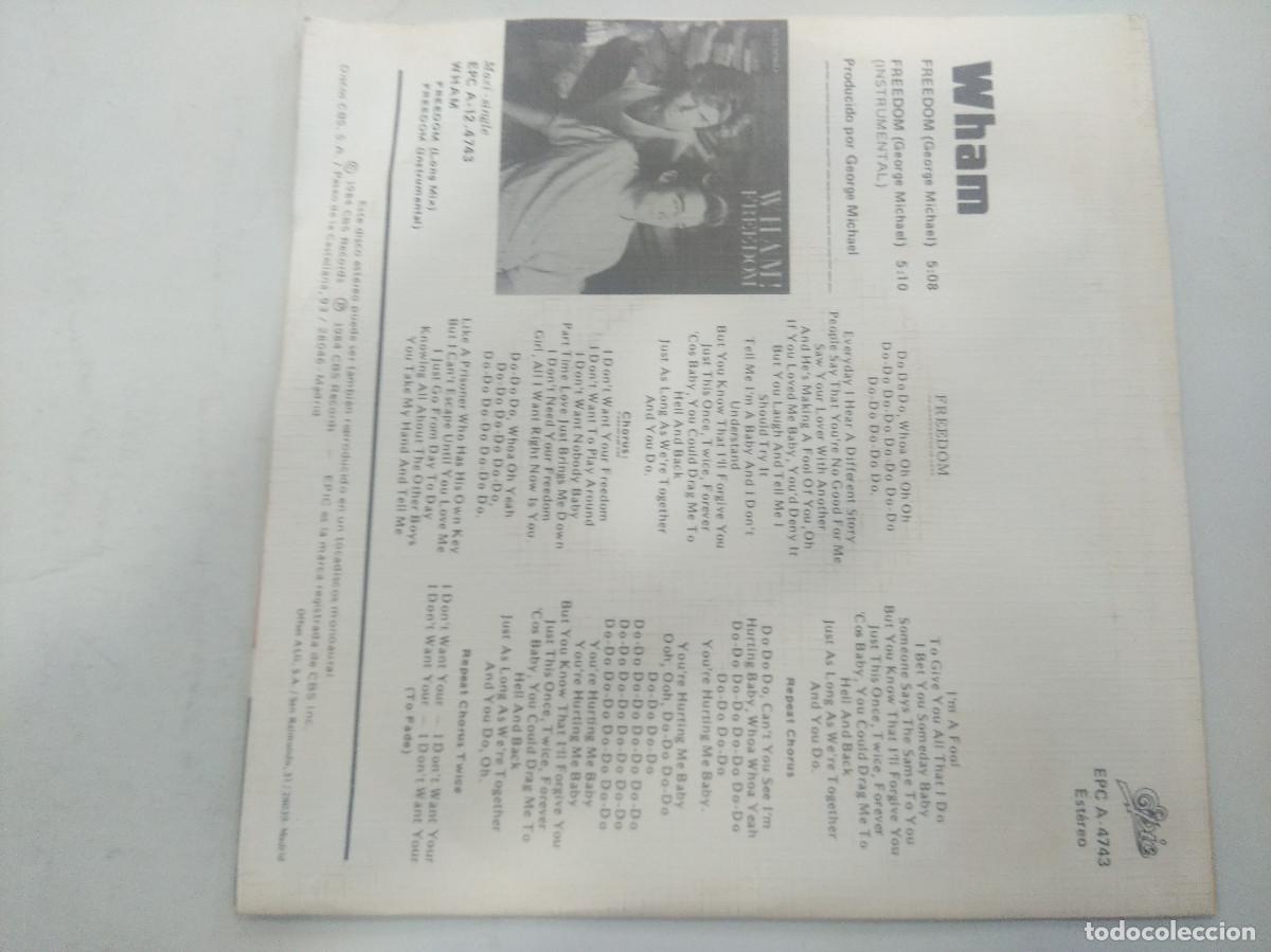 Discos de vinilo: WHAM/FREEDOM/SINGLE PROMOCIONAL. - Foto 3