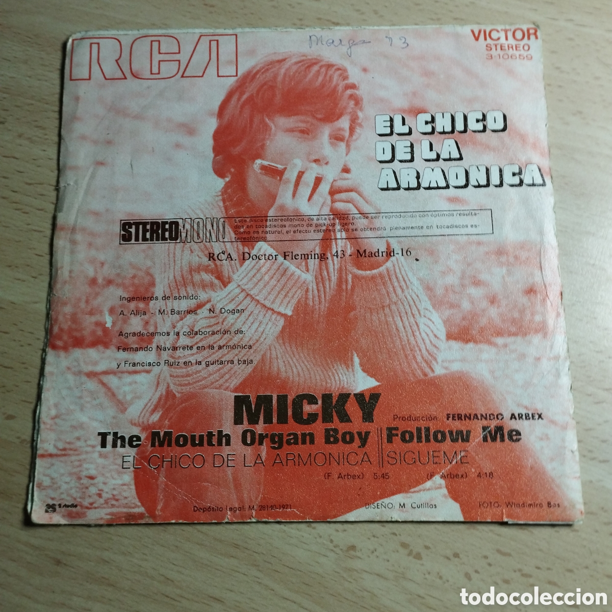 Discos de vinilo: Single 7&rdquo; Micky 1971 El chico de la armonica + Follow me. - Foto 2