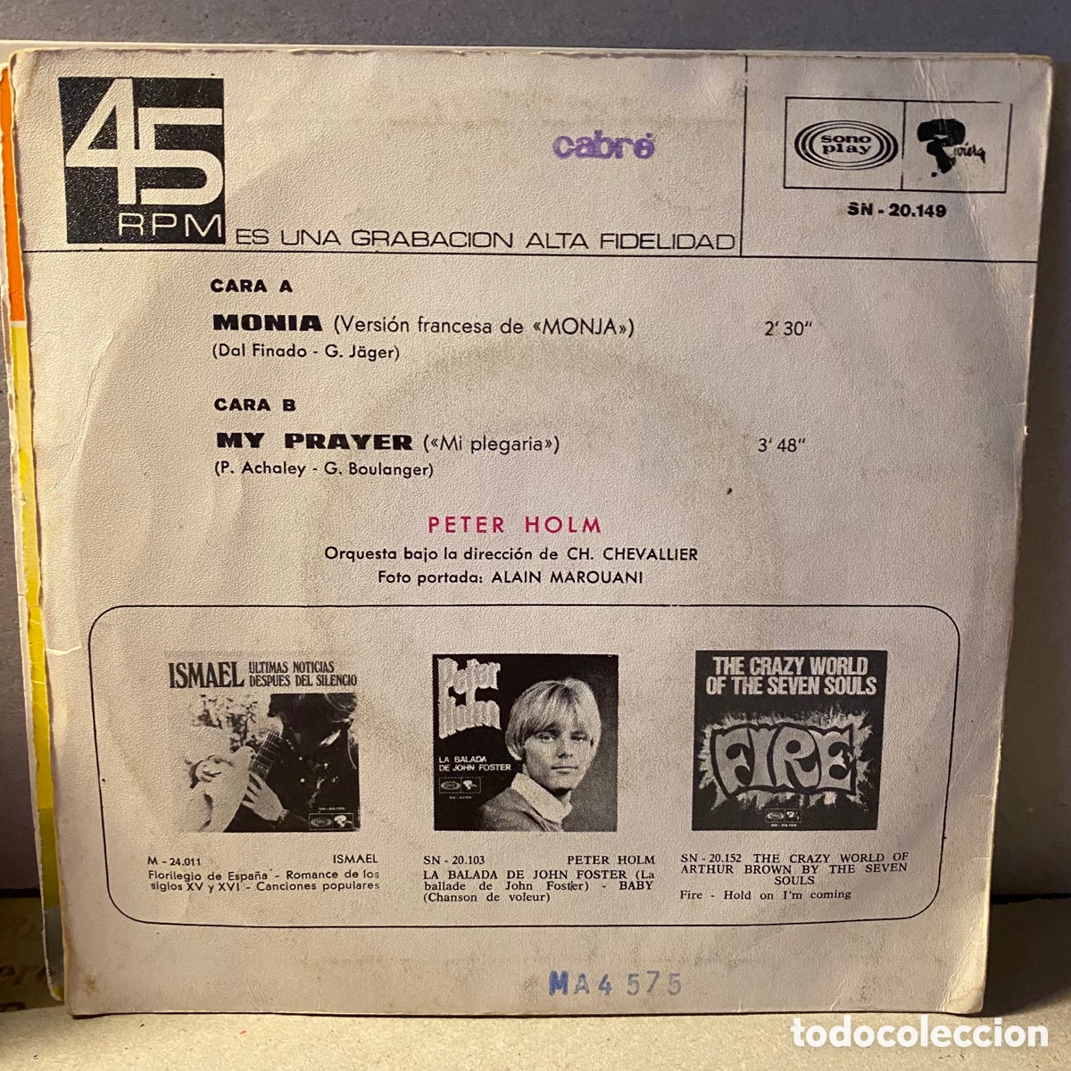 Discos de vinilo: Peter Holm - Monia (7&rdquo;, Single) - Foto 2