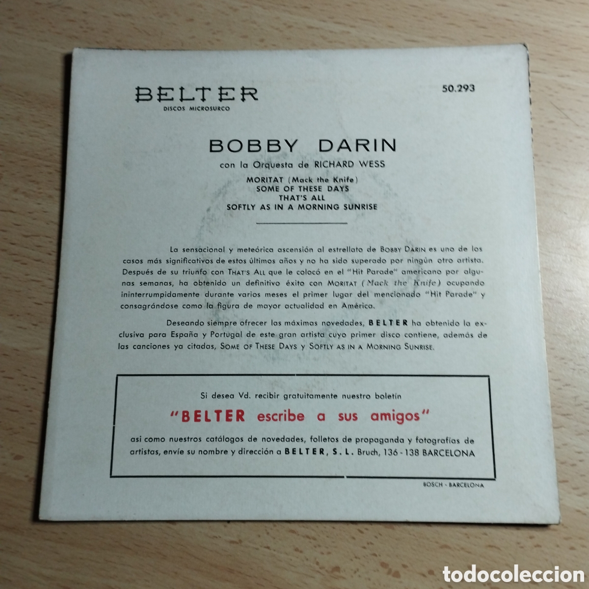Discos de vinilo: EP 7&rdquo; Bobby Darin 1969 Moritat + 3. - Foto 2