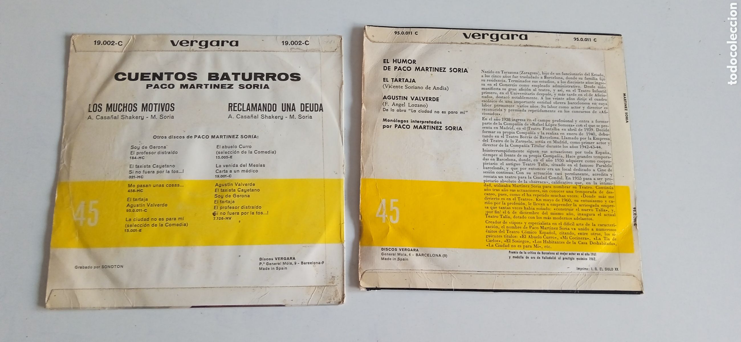 Discos de vinilo: Dos discos singles de vinilo, Paco Mart&iacute;nez Soria - Foto 2