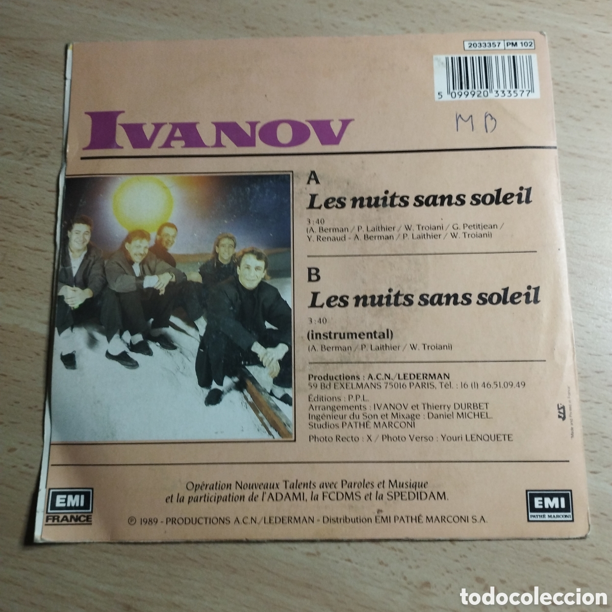 Discos de vinilo: Single 7&rdquo; Ivanov 1989 Les nuits sans soleil + versi&oacute;n instrumental. - Foto 2