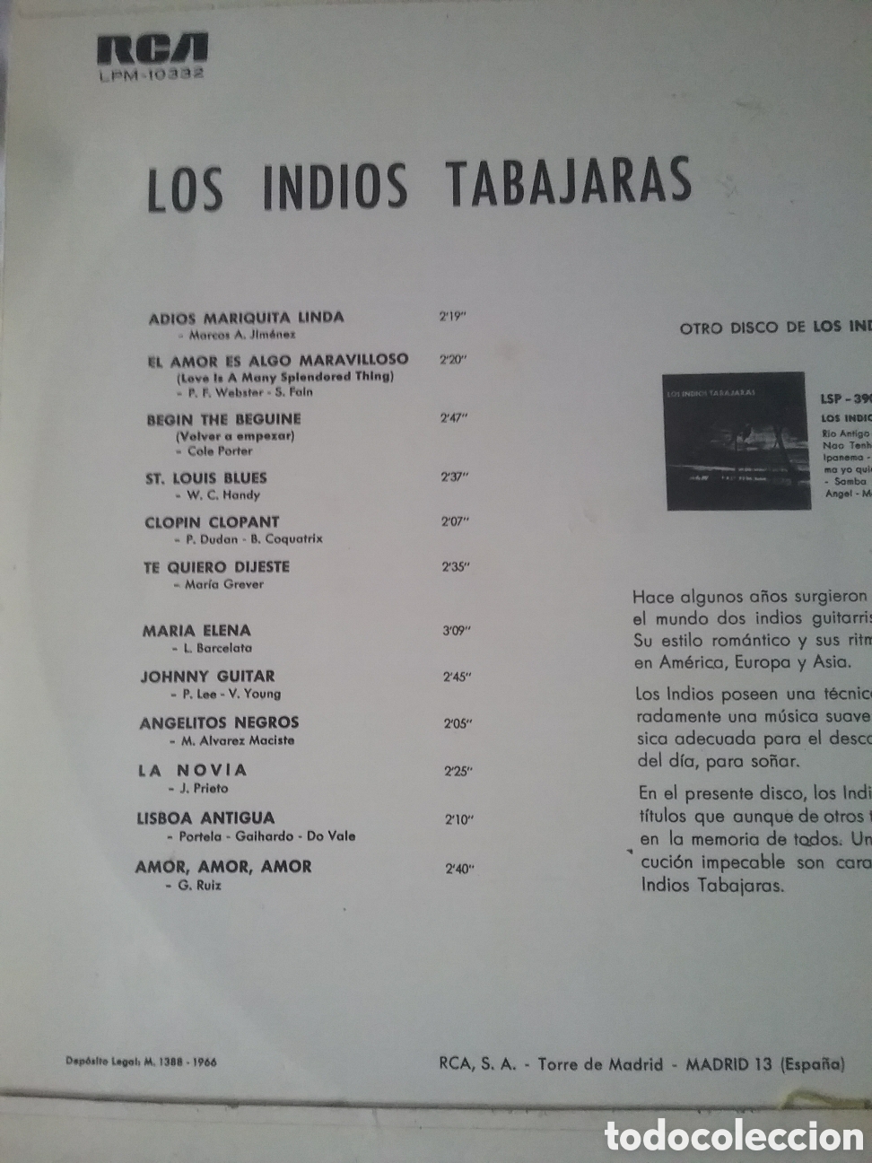 Discos de vinilo: LOS INDIOS TRABAJARAS. LP. RCA. VICTOR. 1966 - Foto 4