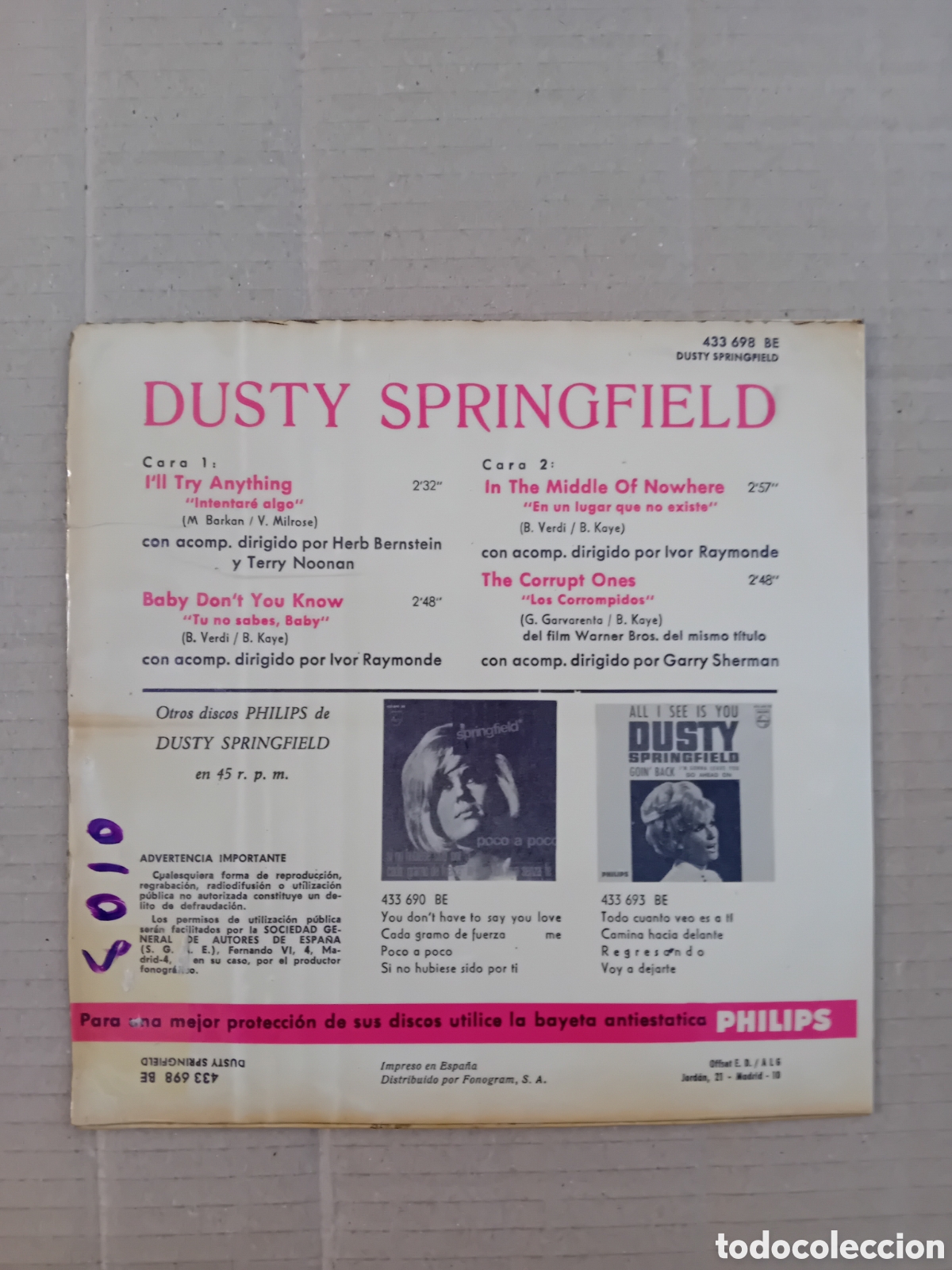 Discos de vinilo: DUSTY SPRINGFIELD. ILL TRY ANYTHING - Foto 2