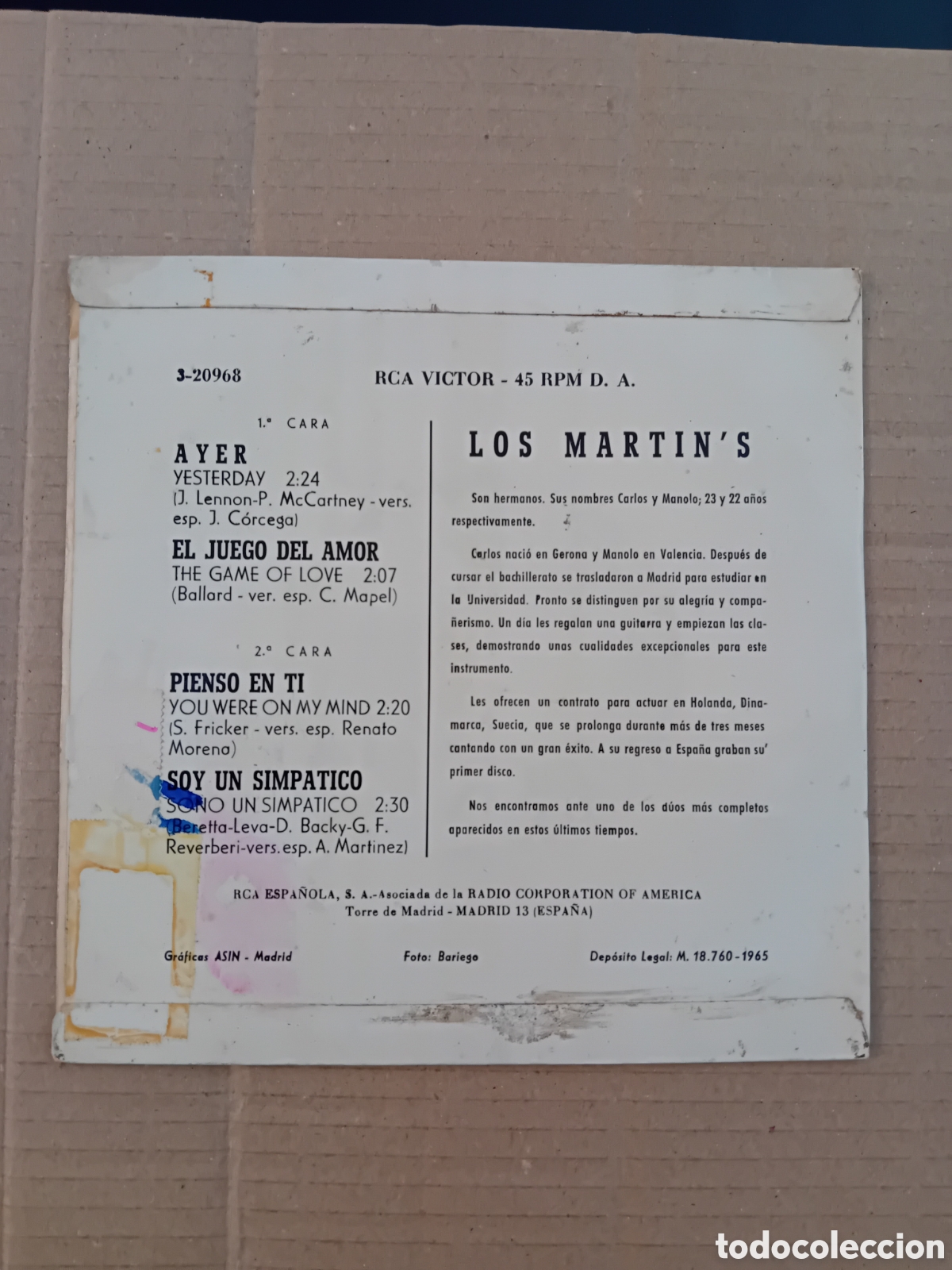 Discos de vinilo: LOS MARTINS. AYER - YESTERDAY - Foto 2
