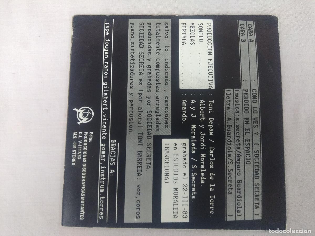 Discos de vinilo: SOCIEDAD SECRETA/COMO LO VES/SINGLE. - Foto 3