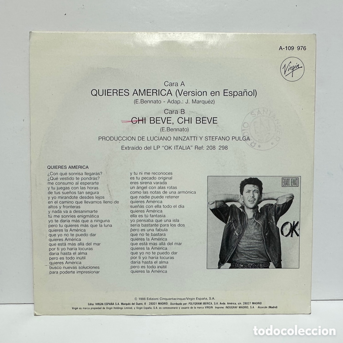Discos de vinilo: Edoardo Bennato - Ok Italia (7&rdquo;, Single) - Foto 2